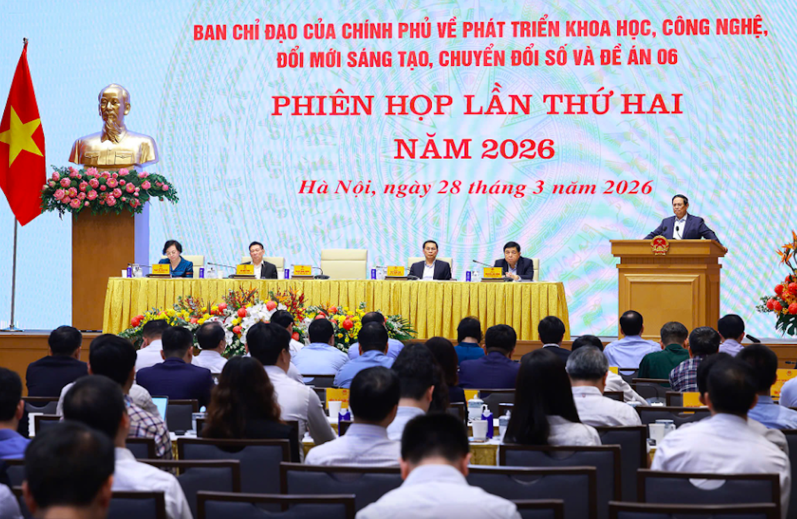 Phiên họp do Thủ tướng Phạm Minh Chính, Trưởng Ban Chỉ đạo của Chính phủ về phát triển khoa học, công nghệ, đổi mới sáng tạo, chuyển đổi số và Đề án 06 chủ trì - Ảnh: VGP.