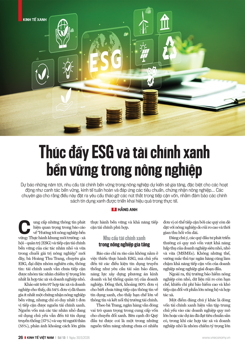 Thúc đẩy ESG và tài chính xanh bền vững trong nông nghiệp - Ảnh 1