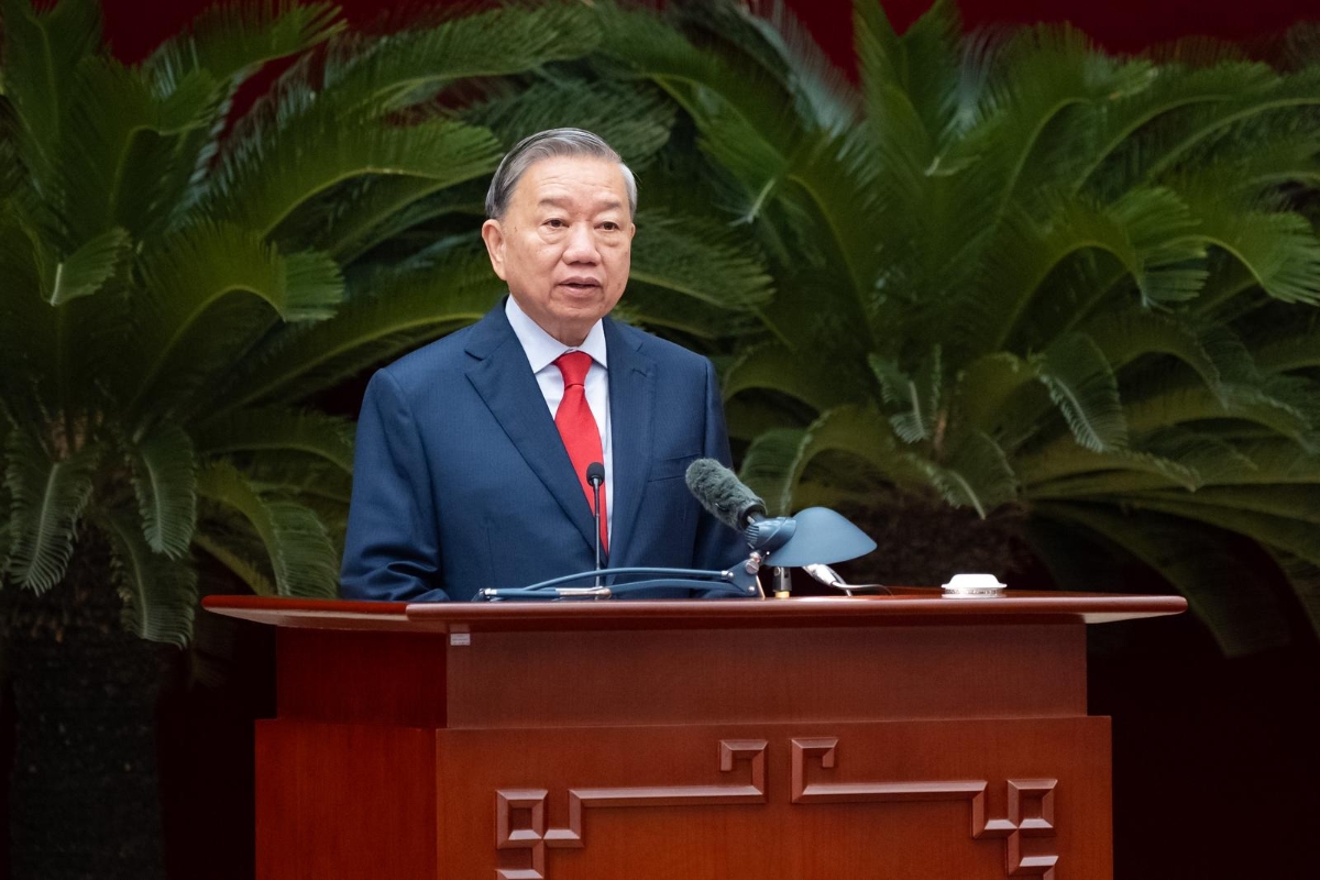 Tổng Bí thư Tô Lâm phát biểu bế mạc hội nghị.&nbsp;