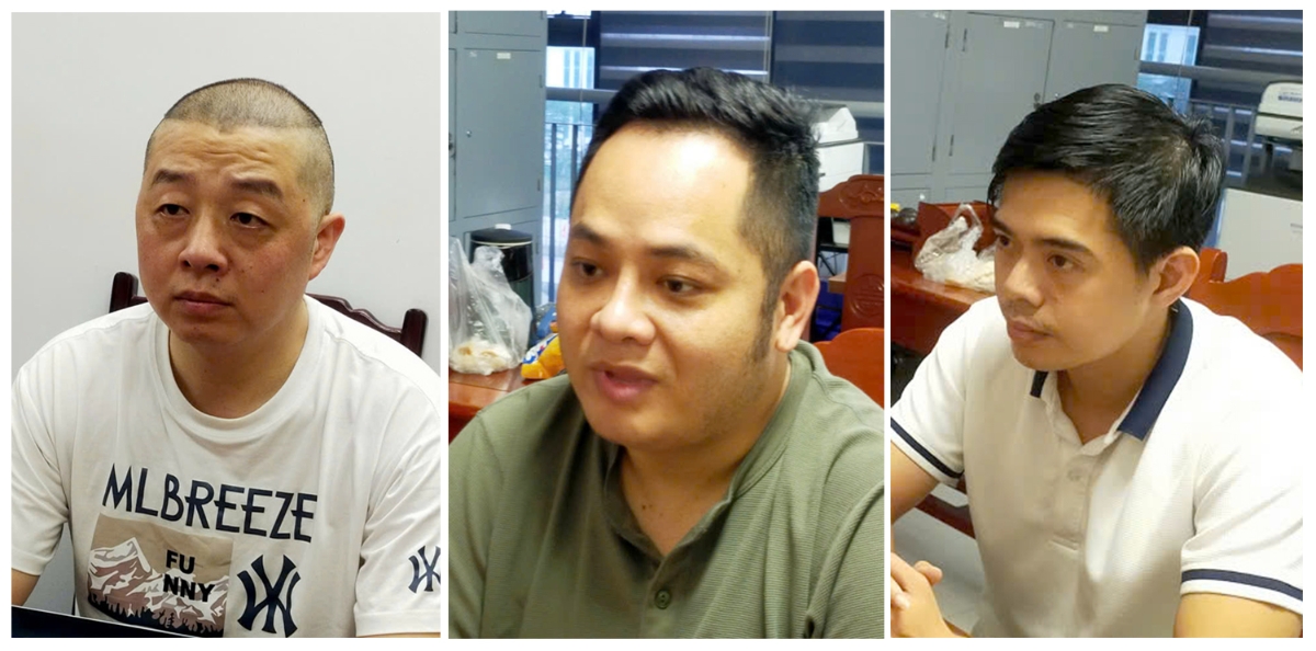Các đối tượng Xiang Guoquan, Trần Việt Huy, Võ Tấn Hiệp (từ trái qua phải).