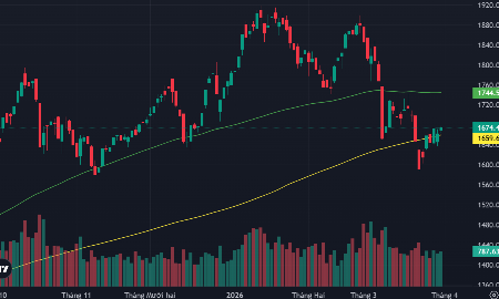 VN-Index và các đường MA200 ngày, MA100 ngày.