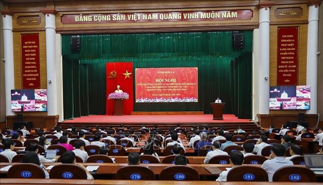 Quang cảnh Hội nghị tổng kết công tác bầu cử đại biểu Quốc hội khóa XVI và đại biểu HĐND các cấp nhiệm kỳ 2026–2031 tại tỉnh Sơn La. Ảnh: TTXVN.