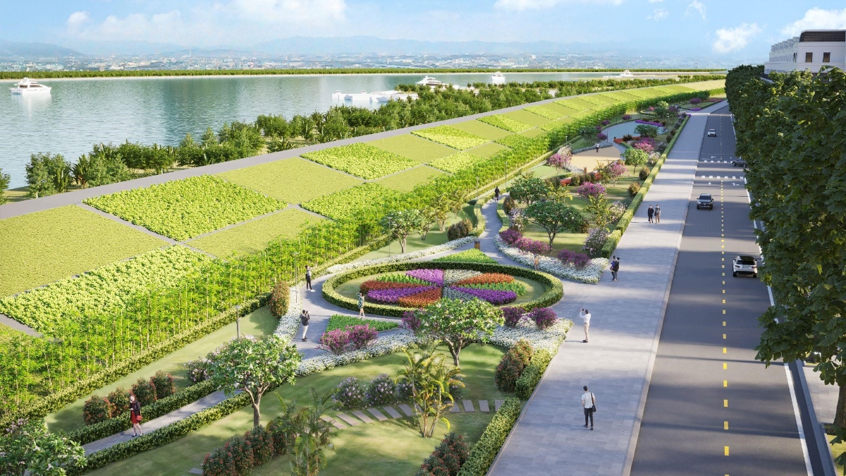 Phối cảnh trục công viên ven đê tại dự án. (Ảnh: Licogi 18).