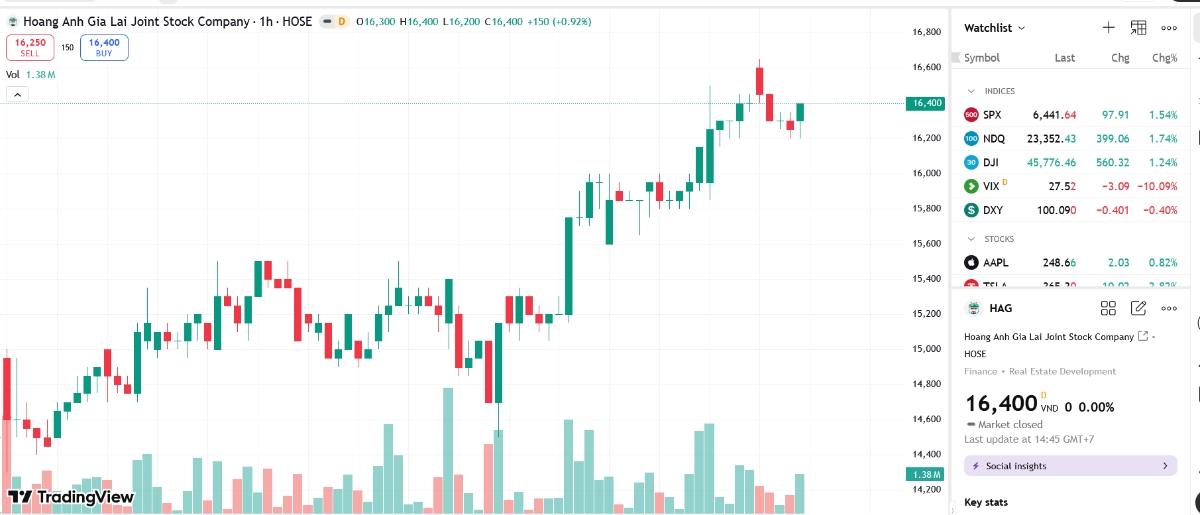 Sơ đồ giá cổ phiếu HAG trên TradingView.