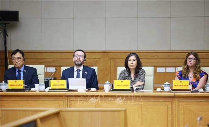 Các đại biểu khách quốc tế tham dự Hội nghị toàn quốc về công tác phòng, chống thiên tai năm 2026. Ảnh: TTXVN