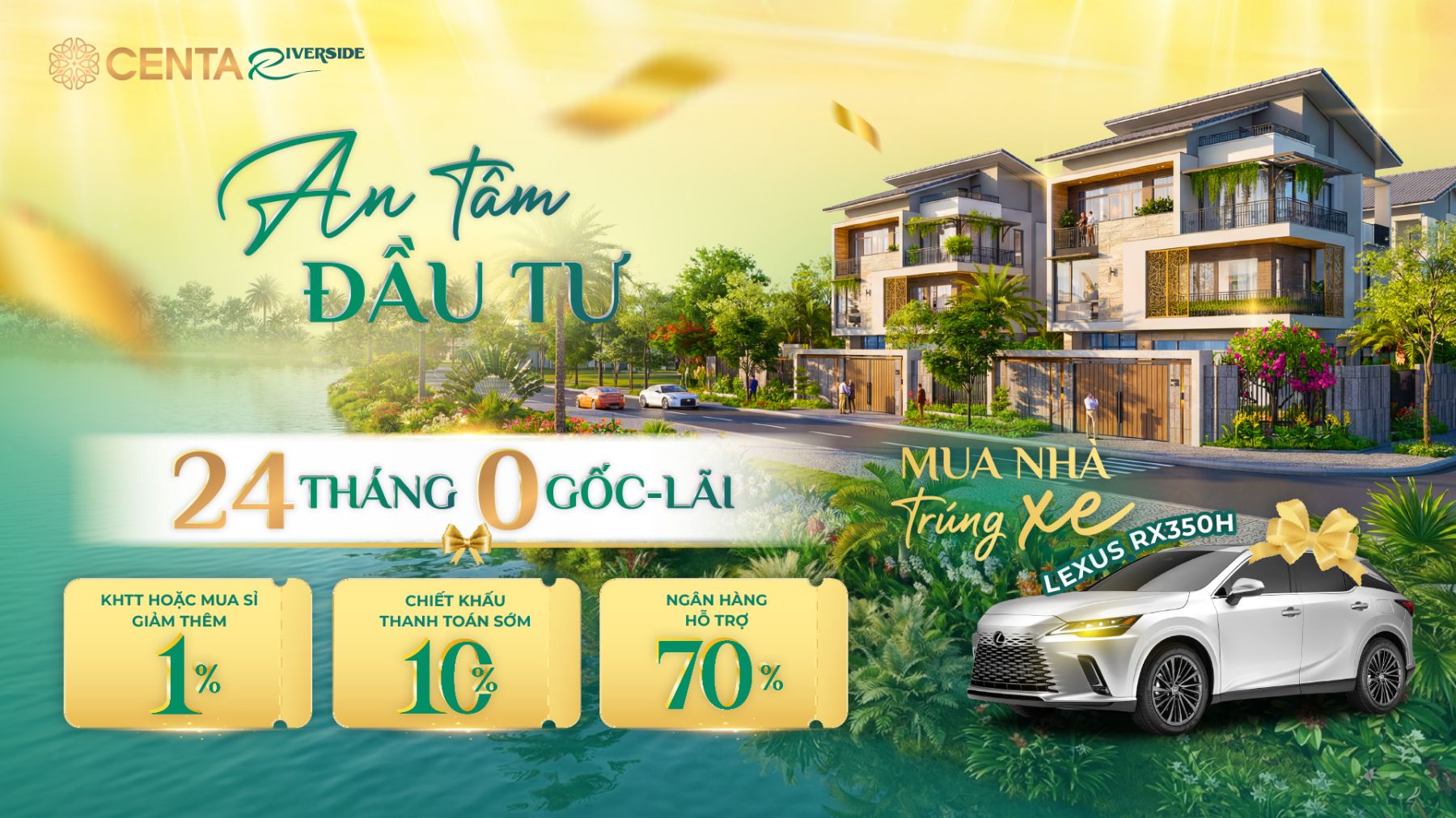 Chính sách ưu đãi vay ngân hàng và chiết khấu dành cho phân khu Villa sông Centa Riverside đang mở bán.