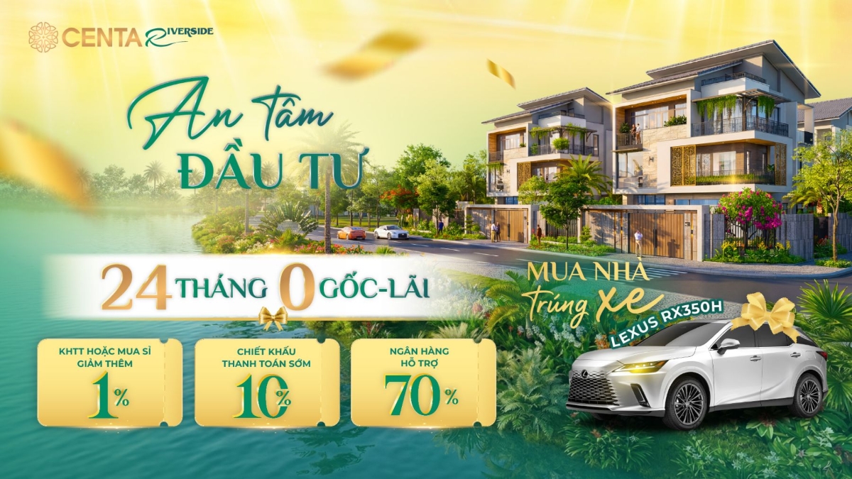 Chính sách ưu đãi vay ngân hàng và chiết khấu dành cho phân khu Villa sông Centa Riverside đang mở bán.