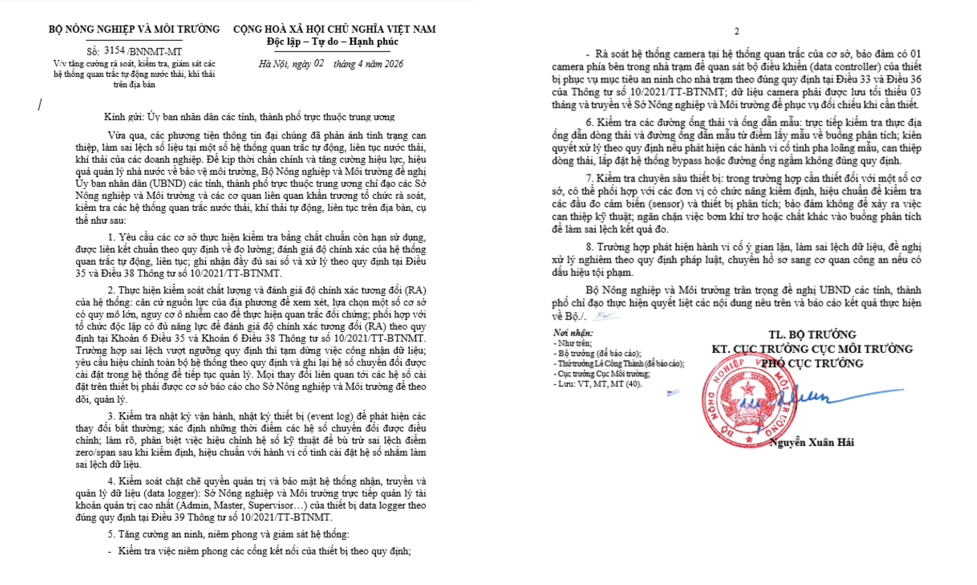 Công văn của Bộ Nông nghiệp và Môi trường.