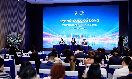 Toàn cảnh Đại hội đồng cổ đông thường niên 2026 của Ngân hàng TMCP Quốc Dân. Ảnh: NCB.