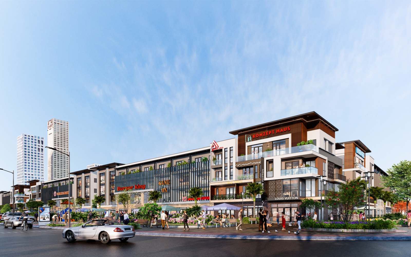 Phối cảnh trục shophouse The Greenery 2, ngay mặt tiền cầu Nguyễn Trãi - đại lộ thương mại 80m lớn nhất Hải Phòng.