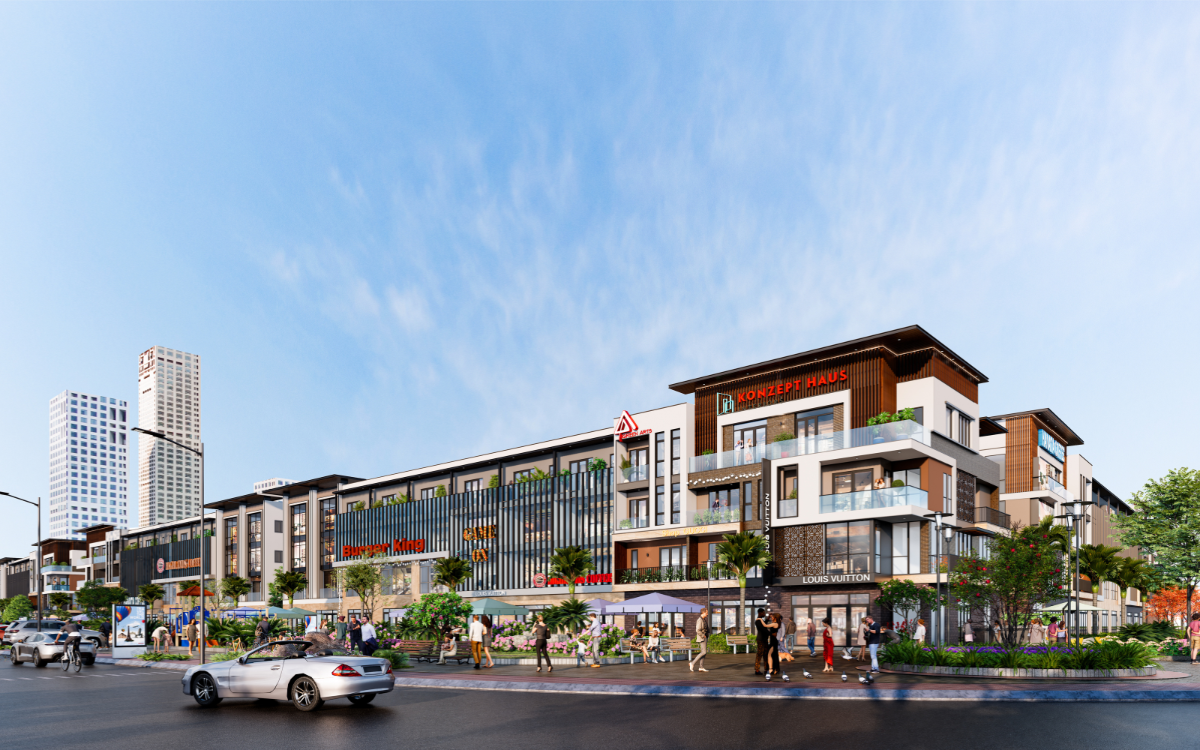 Phối cảnh trục shophouse The Greenery 2, ngay mặt tiền cầu Nguyễn Trãi - đại lộ thương mại 80m lớn nhất Hải Phòng.