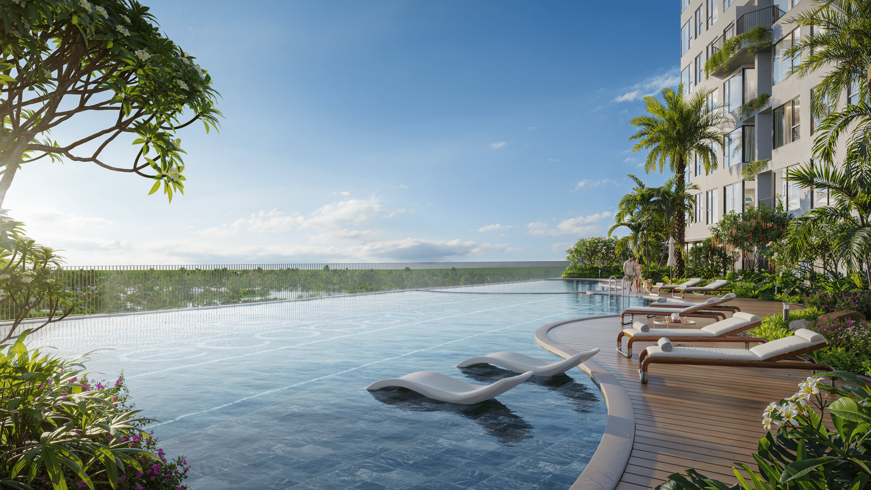 Bể bơi vô cực điện phân muối tại Forest Onsen. Ảnh phối cảnh: Ecopark.