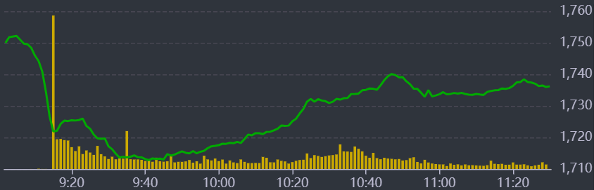 Diễn biến VN-Index sáng nay.
