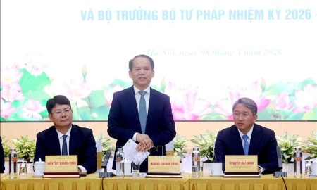 Ông Hoàng Thanh Tùng, Ủy viên Trung ương Đảng, Bộ trưởng Bộ Tư pháp nhiệm kỳ 2026 - 2031 phát biểu. Ảnh: TTXVN.