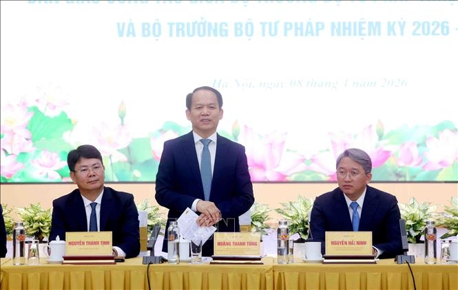 Ông Hoàng Thanh Tùng, Ủy viên Trung ương Đảng, Bộ trưởng Bộ Tư pháp nhiệm kỳ 2026 - 2031 phát biểu. Ảnh: TTXVN.