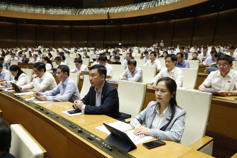 Các đại biểu nghe Tờ trình, Báo cáo thẩm tra về dự án Luật sửa đổi, bổ sung một số điều của Luật Trợ giúp pháp lý, Luật Tiếp cận thông tin (sửa đổi). Ảnh: VGP