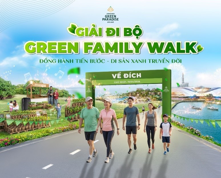 Giải đi bộ Green Family Walk sẽ chính thức diễn ra tại Vinhomes Green Paradise vào ngày 19/4/2026. Ảnh: Vinhomes.