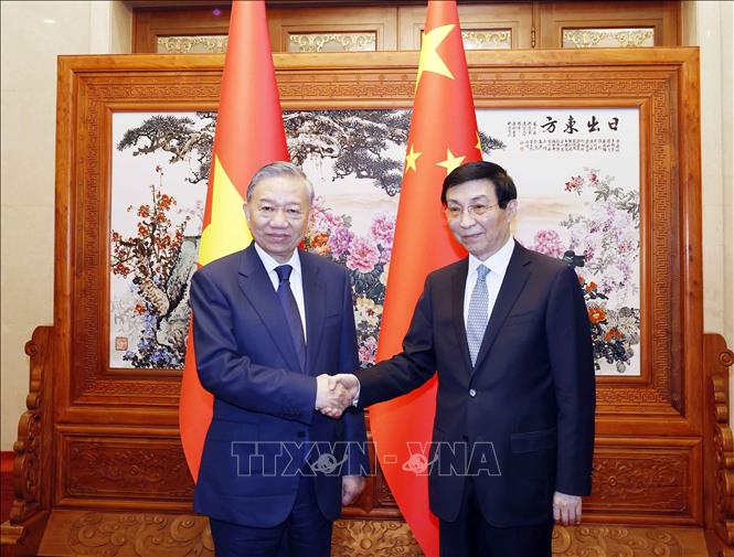 Tổng Bí thư, Chủ tịch nước Tô Lâm hội kiến Chủ tịch Chính hiệp toàn quốc Trung Quốc Vương Hộ Ninh. Ảnh: TTXVN