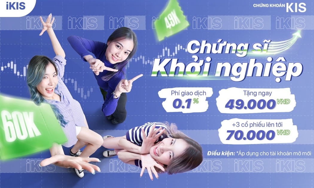 Chứng khoán KIS tung ưu đãi 1,1 tỷ đồng: Tặng cổ phiếu, hoàn phí 100% 