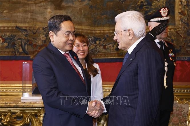 Chủ tịch Quốc hội Trần Thanh Mẫn hội kiến Tổng thống Italy Sergio Mattarella. Ảnh: TTXVN