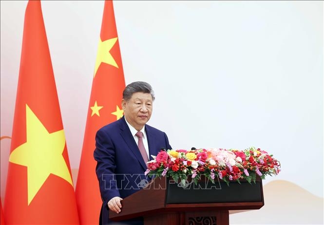 Tổng Bí thư, Chủ tịch Trung Quốc Tập Cận Bình phát biểu&nbsp;tại buổi gặp gỡ thanh niên hai nước tham gia chương trình “Hành trình Đỏ nghiên cứu, học tập”. Ảnh: TTXVN