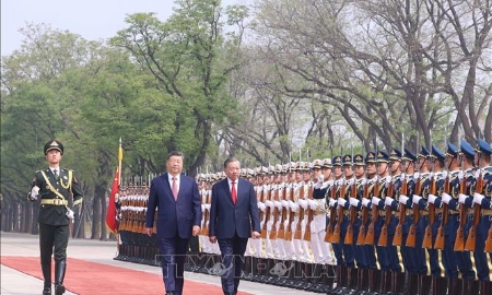 Lễ đón trọng thể Tổng Bí thư, Chủ tịch nước Tô Lâm tại Đại lễ đường Nhân dân