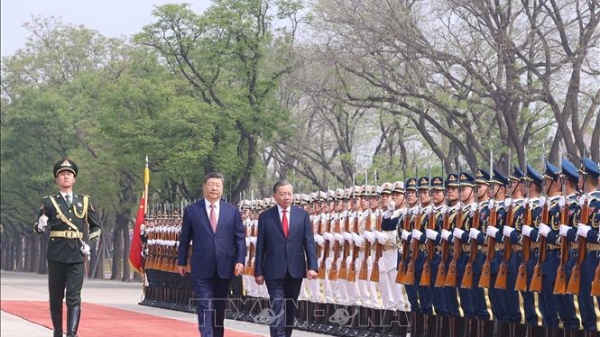 Lễ đón trọng thể Tổng Bí thư, Chủ tịch nước Tô Lâm tại Đại lễ đường Nhân dân