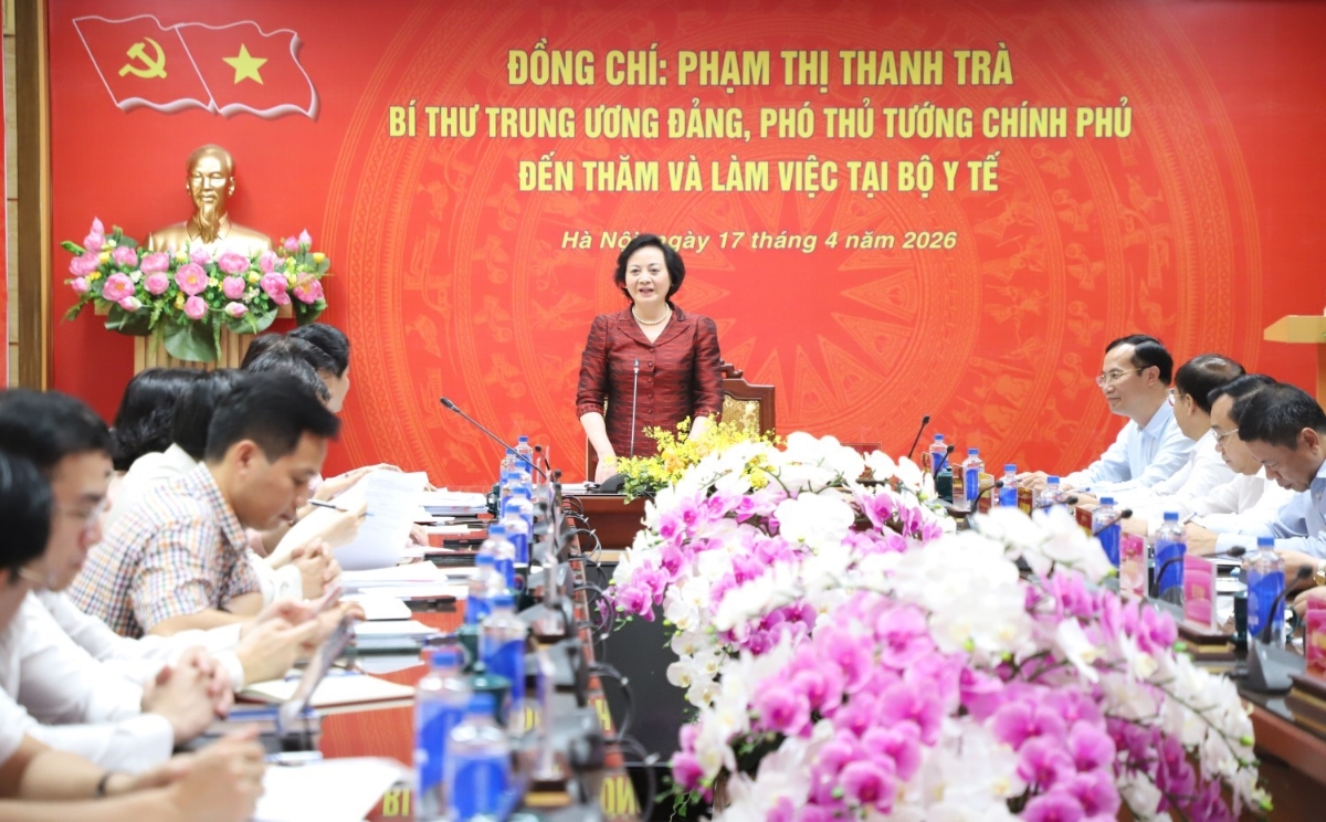 Phó Thủ tướng Chính phủ Phạm Thị Thanh Trà tại cuộc làm việc với Bộ Y tế, chiều 17/4. Ảnh: Bộ Y tế.