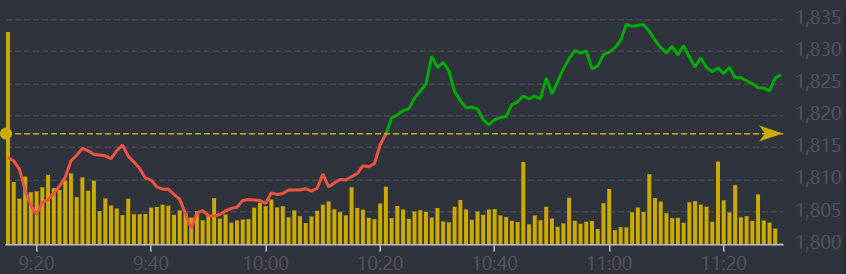 Diễn biến VN-Index sáng nay.