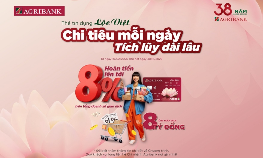 Agribank dành đến 8 tỷ đồng hoàn tiền chi tiêu cho chủ Thẻ Lộc Việt