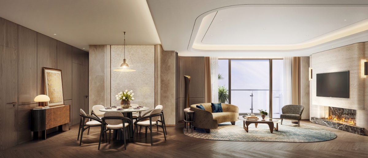 Thiết kế nối liền phòng khách, khu vực bếp và ban công cho không gian sinh hoạt chung rộng rãi, thoáng đãng.