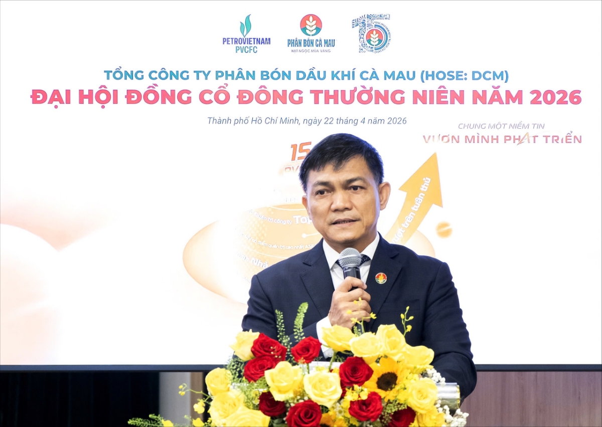 Tổng Giám Đốc - ông Văn Tiến Thanh phát biểu tại đại hội.&nbsp;Ảnh: PVCFC.&nbsp;Ảnh: PVCFC.