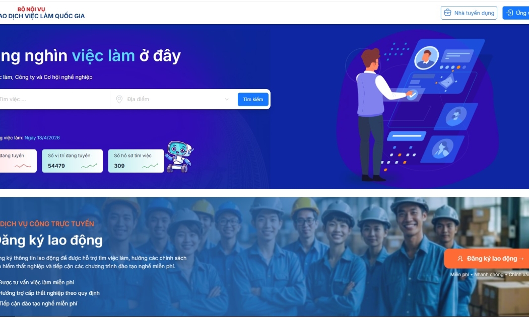 Giao diện Sàn giao dịch việc làm quốc gia. Ảnh chụp màn hình.