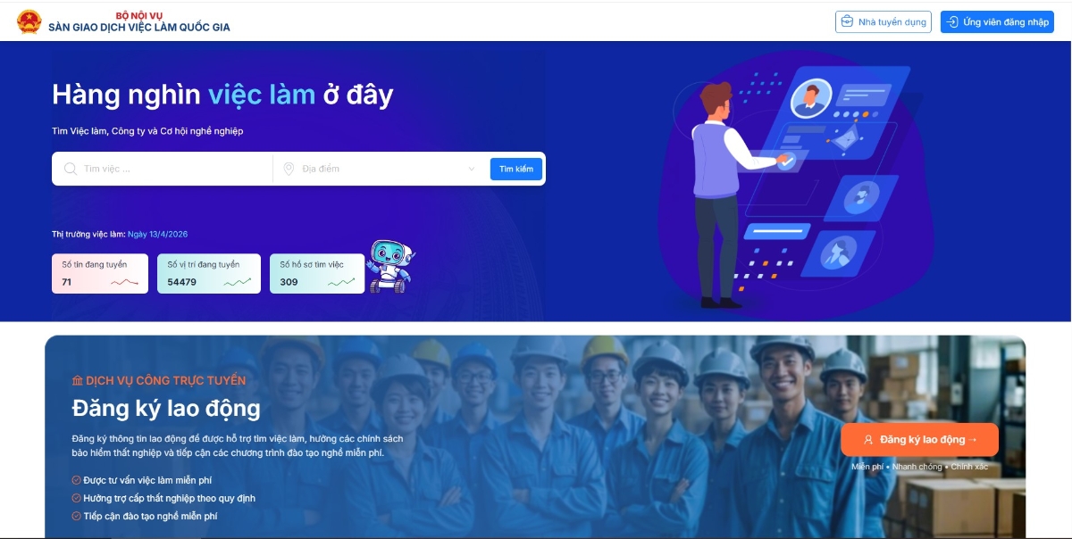 Giao diện Sàn giao dịch việc làm quốc gia. Ảnh chụp màn hình.