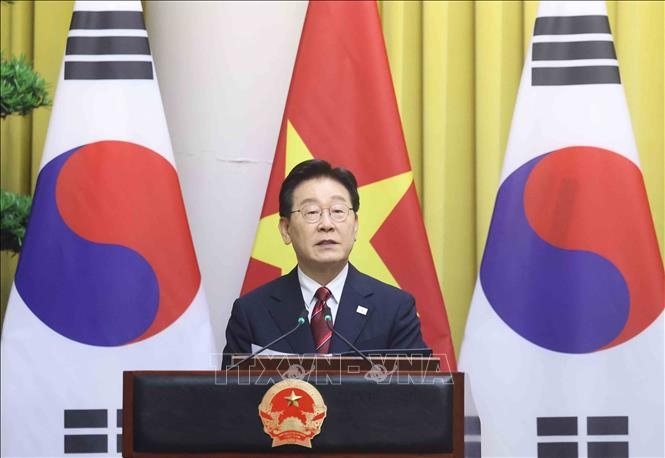 Tổng thống Hàn Quốc Lee Jae Myung phát biểu. Ảnh: TTXVN