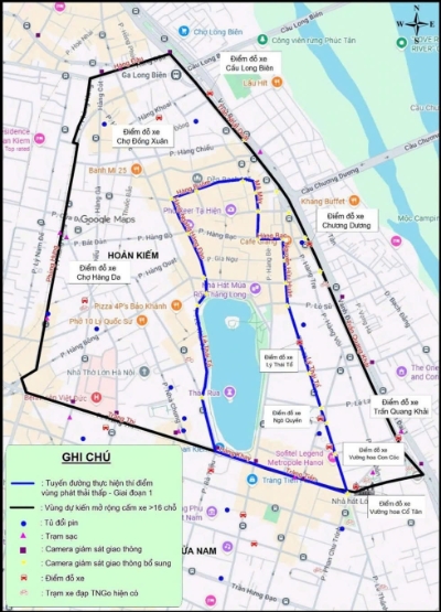 Các điểm đỗ xe phục vụ thực hiện vùng phát thải thấp tại Hà Nội từ 1/7/2026