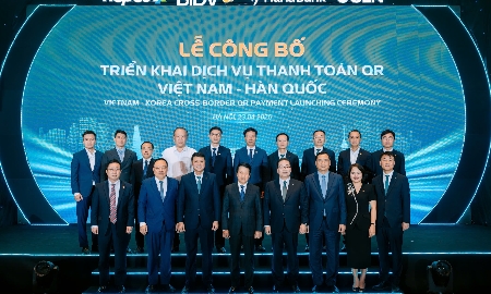 Lễ công bố triển khai dịch vụ thanh toán QR xuyên biên giới giữa Việt Nam và Hàn Quốc.