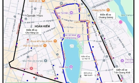 Bản đồ phương án thí điểm triển khai vùng phát thải thấp từ 1/7/2026 tại vùng lõi phường Hoàn Kiếm