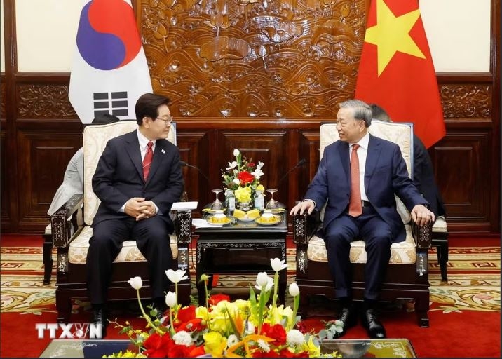 Tổng Bí thư, Chủ tịch nước Tô Lâm tiếp Tổng thống Hàn Quốc Lee Jae Myung tại Hà Nội chiều 22/4/2026 - Ảnh: TTXVN