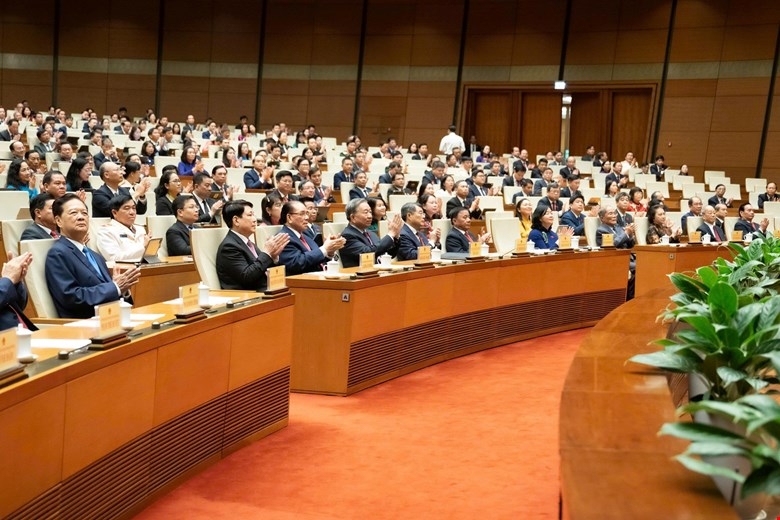 Tổng Bí thư, Chủ tịch nước Tô Lâm và các đồng chí lãnh đạo, nguyên lãnh đạo Đảng, Nhà nước tham dự phiên bế mạc Kỳ họp thứ nhất, Quốc hội khoá XVI.&nbsp;Ảnh: Quốc hội.