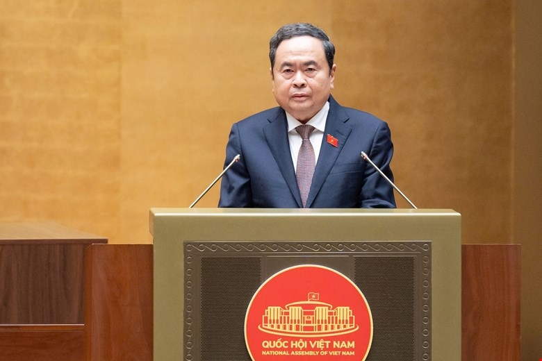 Chủ tịch Quốc hội Trần Thanh Mẫn phát biểu bế mạc Kỳ họp thứ nhất, Quốc hội khoá XVI. Ảnh: Quốc hội.