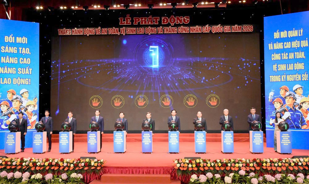 Phát động Tháng hành động về an toàn vệ sinh lao động và Tháng Công nhân năm 2026. Ảnh: Phương Nhung.