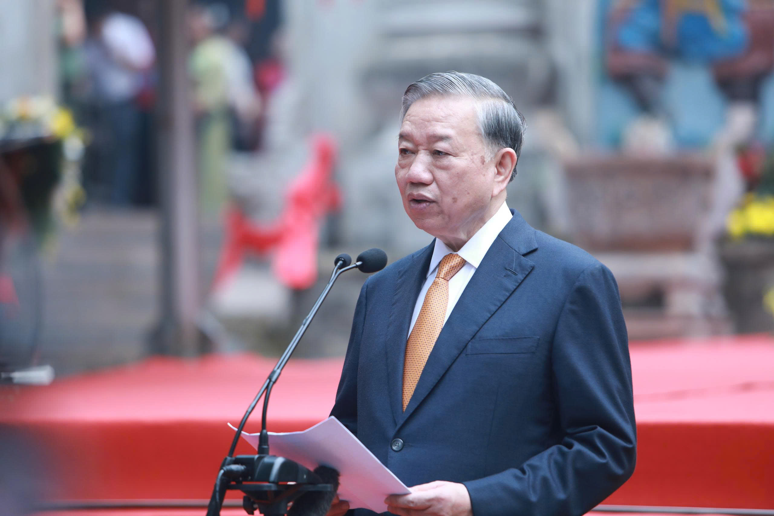 Tổng Bí thư, Chủ tịch nước Tô Lâm phát biểu tại sự kiện. Ảnh do Sở Văn hoá, Thể thao và Du lịch tỉnh Phú Thọ cung cấp. 