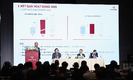Ông Nguyễn Xuân Quang, Chủ tịch Tập đoàn Nam Long, báo cáo kết quả kinh doanh năm 2025, ngày 25/4.