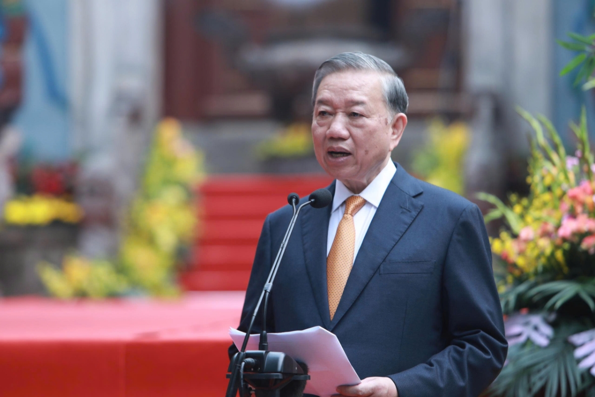 Tổng Bí thư, Chủ tịch nước Tô Lâm phát biểu. Ảnh do Sở Văn hoá, Thể thao và Du lịch tỉnh Phú Thọ cung cấp. 