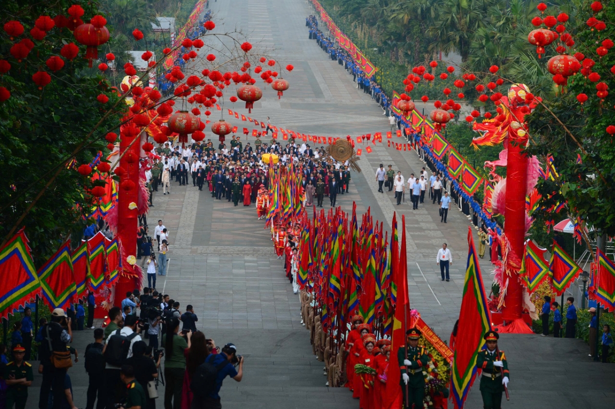 Đoàn nghi lễ hướng lên Đền Hùng.&nbsp;Ảnh do&nbsp;Sở Văn hoá, Thể thao và Du lịch tỉnh&nbsp;Phú Thọ cung cấp.&nbsp;
