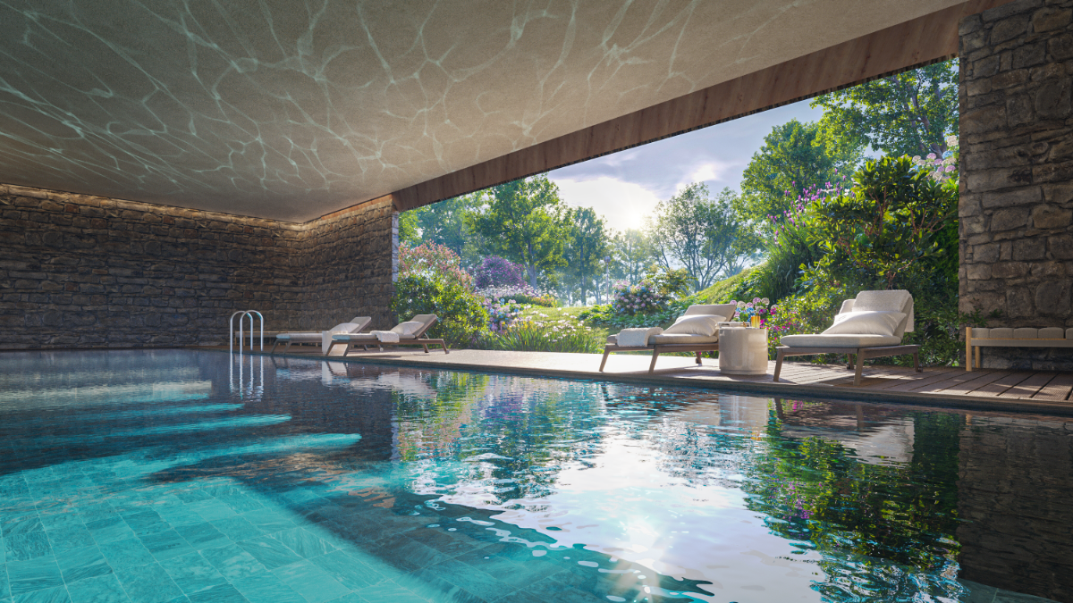 Bể bơi bốn mùa tại The Grand Clubhouse.&nbsp;Ảnh dự án.