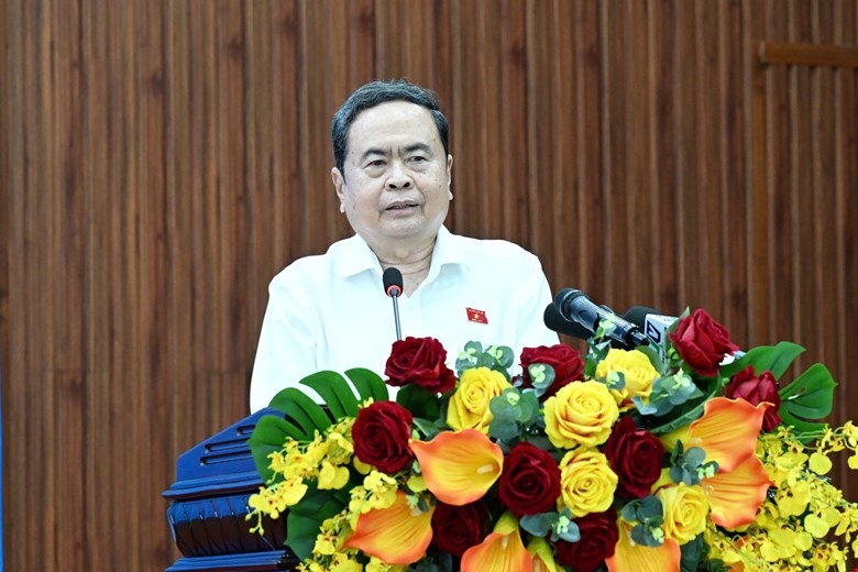 Chủ tịch Quốc hội Trần Thanh Mẫn phát biểu tại buổi tiếp xúc. Ảnh: Quốc hội.