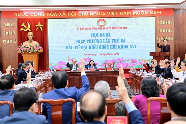 &nbsp;Đoàn Chủ tịch Ủy ban Trung ương Mặt trận Tổ quốc Việt Nam tổ chức Hội nghị hiệp thương lần thứ ba. Ảnh: Mặt trận.