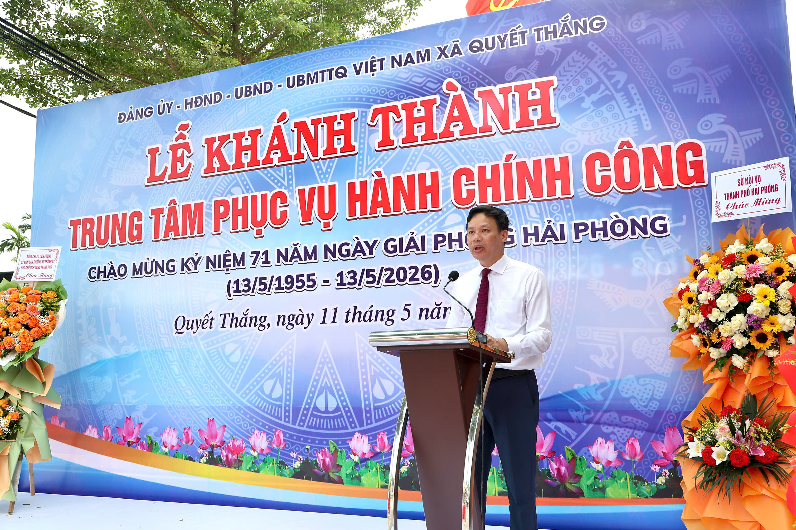 Ông Đặng Văn Khởi Chủ tịch UBND xã Quyết Thắng&nbsp;phát biểu tại lễ khánh thành.&nbsp;